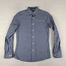 Nordstrom Dress Shirt Mens Small Dark Blue Check Trim Fit Wrinkle Free Button Up picture