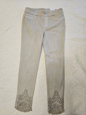 CHICO S DENIM EYELET TULIP ANKLE LIGHT SMOKE TAUPE JEANS CHICO S 0.5T (6T) picture