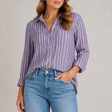 Grayson Frank & Eileen The Hero Blue Red White Striped Button Down Womens 01 picture