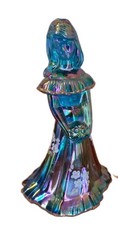 Fenton BRIDESMAID Ocean Blue/teal Carnival Glass handpainted labeled mint picture