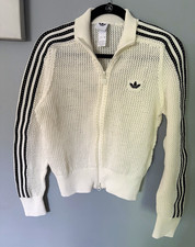 NWOT Adidas White Knit Track Jacket with Black Stripes Medium picture