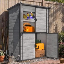 58 Cu.Ft Resin Outdoor Storage Cabinet Tall Vertical with Floor Dark Grey picture
