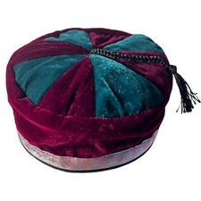 Size 57cm, medium, Handmade Nepalese maroon and deep green velvet Smoking Cap picture