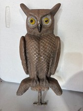 Antique Swisher & Soules Cast Metal Owl Decoy Decatur, Illinois Original Paint  picture