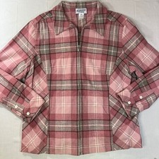 Pendleton Weaving for Life Pink Plaid 100% Virgin Wool Zip Shirt Jacket 1X Plus picture