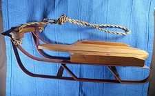 Vtg Unique Transport Wood/Metal Sled, Unbranded/Hand Made, Red 16” Long/7” Wide picture