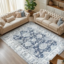 9 x 12 Area Rug Floral Vintage Washable Non-Slip Living Room Bed Room Blue picture
