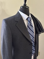 Suit Mens 38L 30x31 Gray Wool Flannel 2 Piece Jacket Pants Vintage Made in USA picture