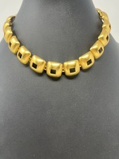 VINTAGE SIGNED ANNE KLEIN MATTE GOLD-TONE DOMED SQUARE MODERNIST TOGGLE NECKLACE picture