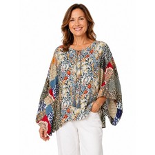 Gigio USA L Boho Patchwork Floral Poncho Top Multi Artsy Festival Eclectic Boho picture