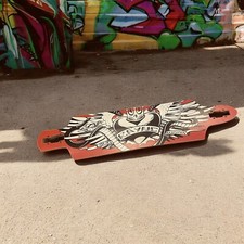 Rayne Hellcat Longboard Skateboard Deck Red Black Heart Crown Wings Rare 2009 picture