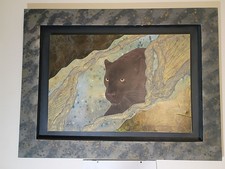 Kris K Signed Framed Realism Panther Big Cat Wildlife Painting, Medium picture