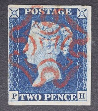 GB SG4 QV 1840 2d Deep Full Blue, PH, Central Red Maltese Cross, c.£1200 picture