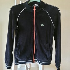 Lacoste Women's Black Velour Full Zip Collared Logo Track Jacket Size M picture