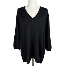 Magaschoni Large 100% Cashmere Sweater V-Neck Black Tunic Buttoned Sides RENEWED picture