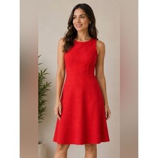 Spense Red Embossed Floral Fit & Flare Dress Womens Sz S Sleeveless Textured picture