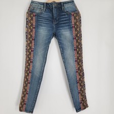 Driftwood Jackie Jeans Womens 25x28 Boho Embroidered Beaded Side Stripe Skinny picture