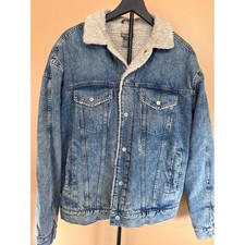 H&M Divided Mens Denim Sherpa Lined Trucker Jacket Blue Medium Wash Size M picture