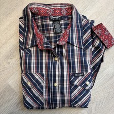 Wrangler Retro Women's Plaid Cowgirl Rodeo Western Snap Button Down Shirt Sz S picture