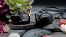 Obsidian Crystal Sleeping Black Cat Figurine Protection Stone Pet Keepsake Decor picture