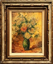 VTG Mid-20-C European School Impasto Impressionist O/C Flower Still Life, Signed picture
