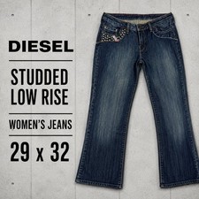 Diesel Industry Womens Studded Low Rise Straight Leg Jeans Dark Wash Size 29x32 picture