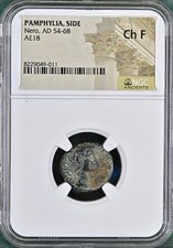 Emperor Nero 54-68AD Side Pamphylia Under Roman Rule NGC Graded Ancient Scarce picture