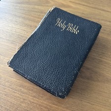 Vintage Worn Leather Bound HOLY BIBLE OLD & NEW TESTAMENTS 1959 KJV picture