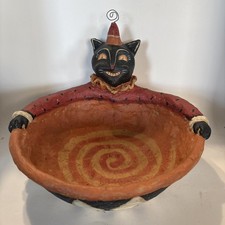 Johanna Parker Bethany Lowe Paper Maché Primitive Lg Halloween Cat Candy Bowl  picture