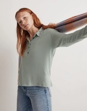 NWOT Madewell Women’s XS Sage Green Long Sleeve Henley Polo Soft Knit Top picture