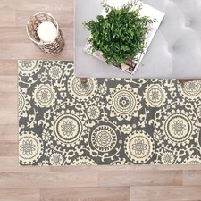Custom Size Stair Hallway Runner Rug Rubber Back Non Slip Grey Floral Medallion picture