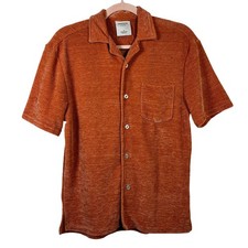 Massive Luxury Mens Rust Orange Textured Terry Cloth Short Sleeve Camp Shirt S picture