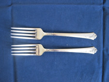 TWO Modern 7.25 inch Dinner Forks Oneida Heirloom Sterling Silver Damask Rose picture