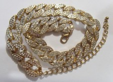 vintage gold tone metal 61 grams necklace diamante gems bejeweled EL1184 picture