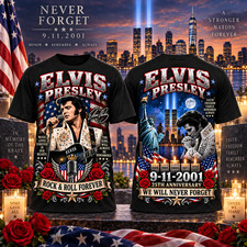9/11 25th Anniversary Shirt Elvis Presley Tribute We Will Never Forget Tee picture