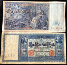 Authentic Historical Germany 100 Mark 1910 Red Seal Banknote - 112 Years Old picture