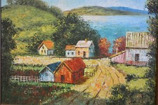 Oil Painting - Lake Oswego Oregon - Farm Fields Barn - Pachita Crespi (1900-71) picture