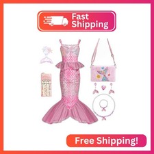 Wudiatae Mermaid Costume for Girls 3-12, Mermaid Tail Dress with Jewelry & Purse picture