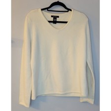 Vtg 80s Rosanna Angora Rabbit Hair Wool Fuzzy V-Neck Sweater Cream L RN 75343 picture
