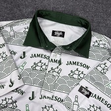 Waggle Polo Shirt Mens Small White Jameson Bottle Ship Print Golf Performance picture