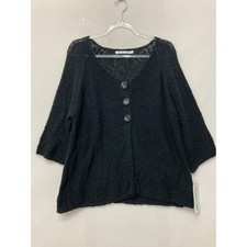 New Lulu-B Open Knit Cardigan Sweater XL Black Cotton 3/4 Sleeve V-Neck Vacation picture