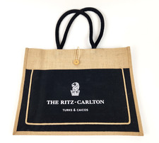 The Ritz-Carlton Turks & Caicos Black Burlap Canvas Tote Bag Woven Double Handle picture