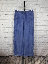 Calia High-Rise Wide Leg Pants Size M Blue Lyocell Pull On Drawstring New picture