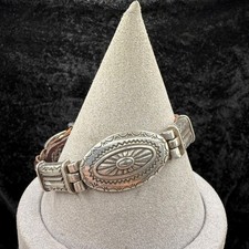 Vintage Brighton Braided Leather Bracelet Silver Tone Concho Southwestern Signed picture