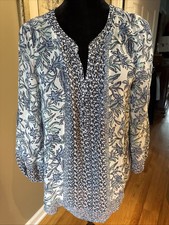 JOIE Womens 100% Silk Print V-Neck Sheer Boho Peasant Blouse Tunic Size M New picture