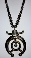Sand Cast Naja 3” Necklace Sterling 925 Bench Beads 24” Navajo 78 Grams Vintage picture