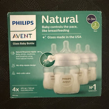Philips AVENT Natural Glass Wide Neck Bottle Set 4x 4oz Slow Flow 0m+ picture