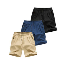 3 Pack Men's Quick Dry Running Shorts Drawstring Zipper Pockets Athletic Shorts picture
