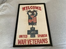 Antique Spanish American War 1898-1902 Veterans Welcome Banner Large 22”x35” picture