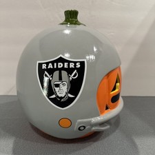 Las Vegas Raiders Ceramic Pumpkin Helmet NFL Halloween 🎃 ☠️ 11”x  34”rnd picture